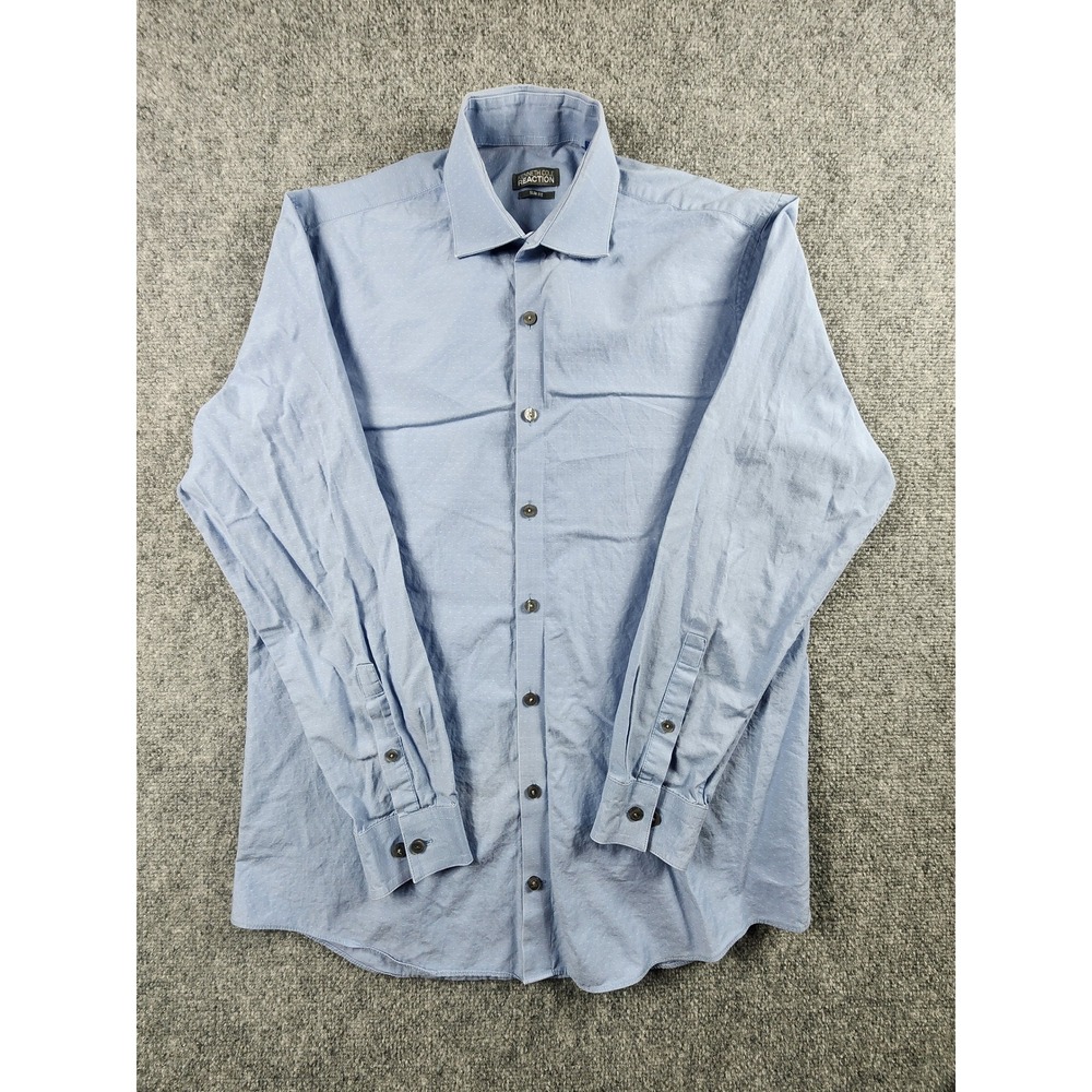 Kenneth Cole Reaction Slim Fit Dress Shirt‎ Blue Micro Dot 15.5 32-33 Mens L/S